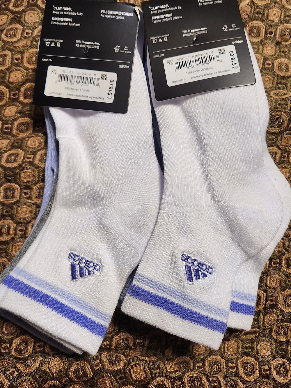 adidas Ankle Athletic Socks with Blue Trim - 2-Packs Of 3